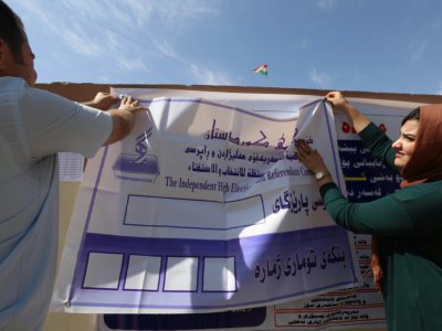 A Erbil, les préparatifs pour le réferendum sur l'indépendance du Kurdistan irakien, le 24 septembre 2017. - SAFIN HAMED [AFP/Archives]