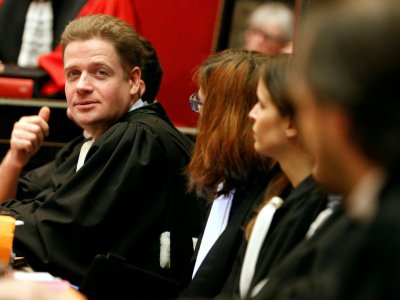 Henri Laquay, l'un des avocats belges du jihadiste français Mehdi Nemmouche, lors d'une audience préliminaire à Bruxelles le 20 décembre 2018 du procès de l'attentat de 2014 qui avait fait 4 morts au Musée juif de Bruxelles - - [POOL/AFP]